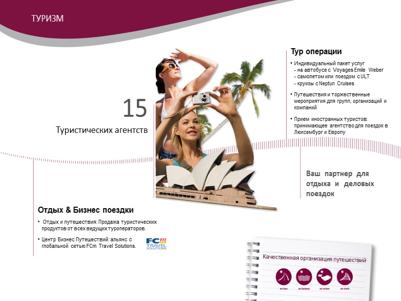 15  Туристических агентств  Тур операции  Индивидуальный пакет услуг  - на